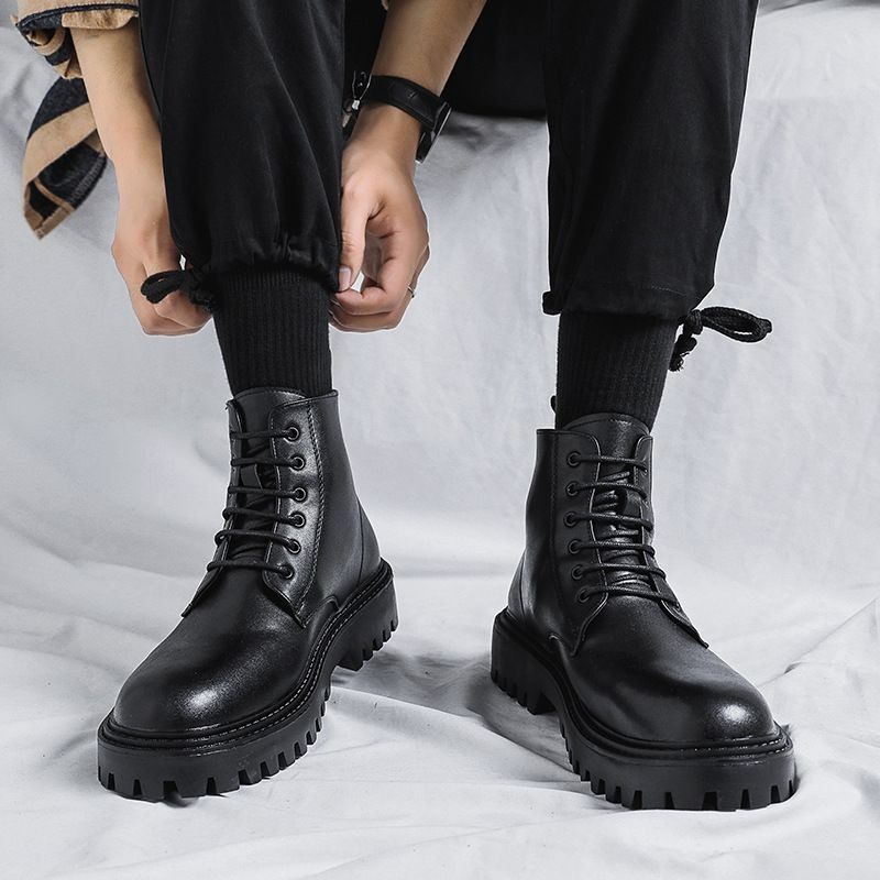 Men High Top Leather Boots Fas - Men'S Shoes Increase Height review and price