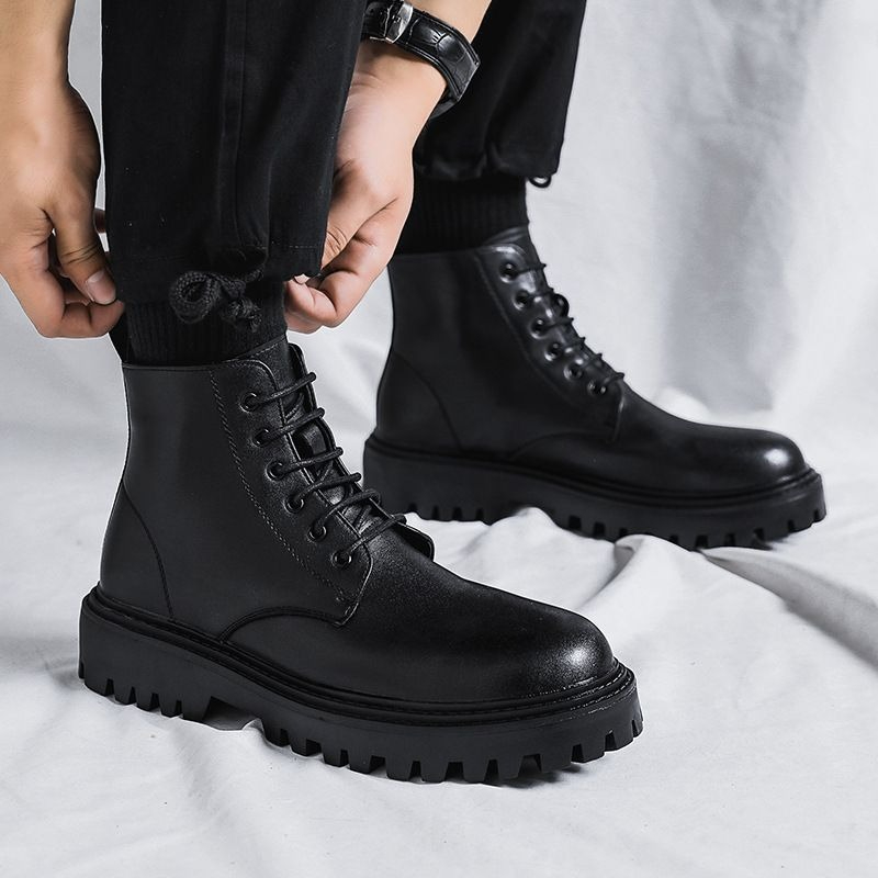 Men High Top Leather Boots Fas - Men'S Shoes Increase Height review and price